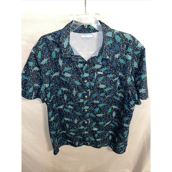 Columbia Other - Columbia PFG Fishing Shirt Men’s Size Large Blue Fish Motif Button Up Short Slv
